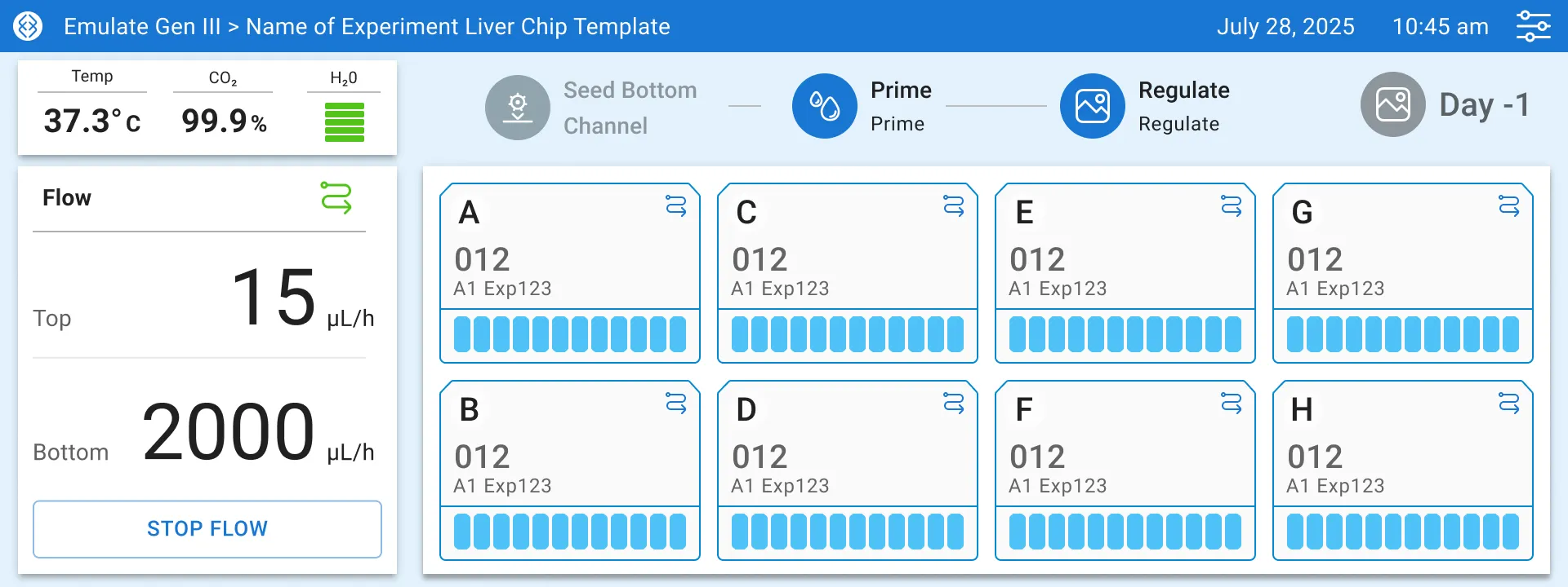The dashboard view of the embedded display which supports data and device state synchronization with the native desktop application.